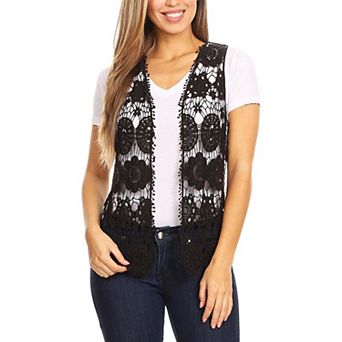 Women's Floral Crochet Open Front Vest
