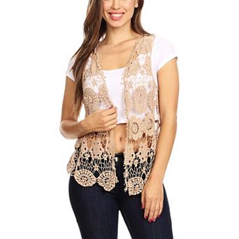 Women's Floral Crochet Open Front Vest