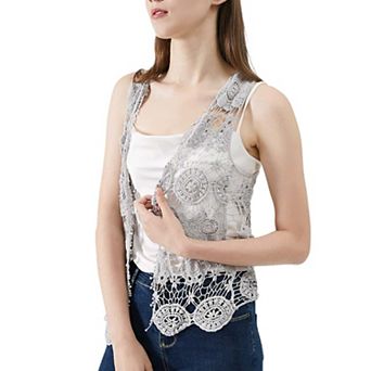Women's Floral Crochet Open Front Vest