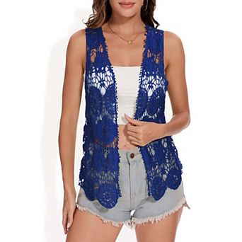 Women's Floral Crochet Open Front Vest