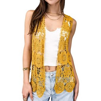 Women's Floral Crochet Open Front Vest