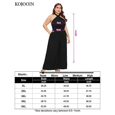 Women's Plus Size V Neck Ruffle Sleeve Belted Wide Leg Pants Summer Casual Long Jumpsuit Rompers