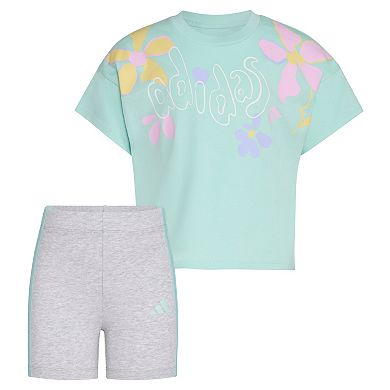 Baby & Toddler Girl adidas Floral Print Graphic Tee & Biker Shorts Set