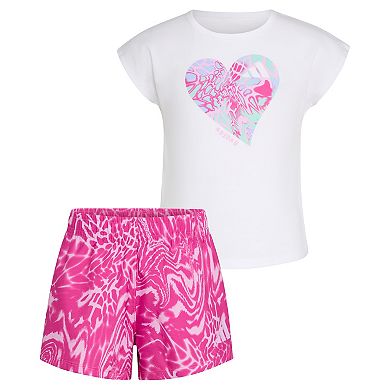 Baby & Toddler Girl adidas Cap Sleeve Graphic Tee & Allover Print Shorts Set