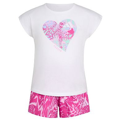Baby & Toddler Girl adidas Cap Sleeve Graphic Tee & Allover Print Shorts Set
