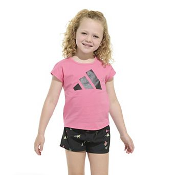 Baby & Toddler Girl adidas Cap Sleeve Graphic Tee & Allover Print Shorts Set