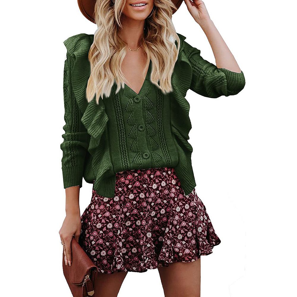 Long Sleeve Ruffle Knit Cardigan