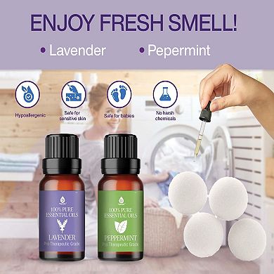 Pursonic Wool Dryer Balls Bundle - Includes Lavender & Peppermint Oils.