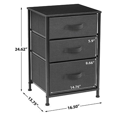 Sorbus Nightstand With 3 Drawers - With Steel Frame, Wood Top, Fabric Bin
