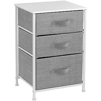 Sorbus Nightstand With 3 Drawers - With Steel Frame, Wood Top, Fabric Bin