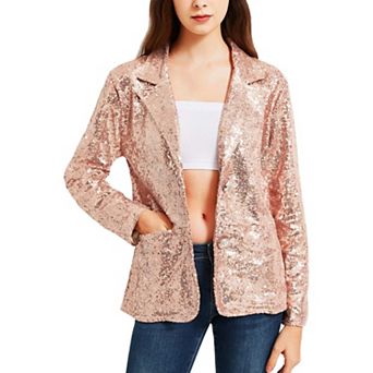 Women's Long Sleeve Sequin Blazer Jackets Casual Sparkly Coat