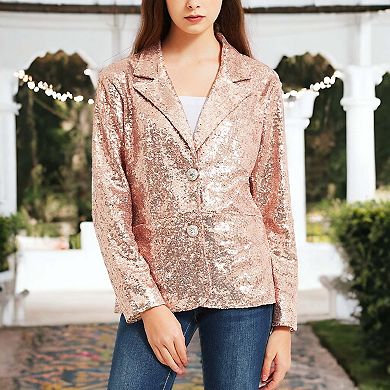 Women's Long Sleeve Sequin Blazer Jackets Casual Sparkly Coat