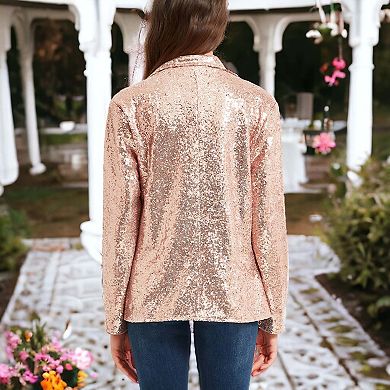 Women's Long Sleeve Sequin Blazer Jackets Casual Sparkly Coat