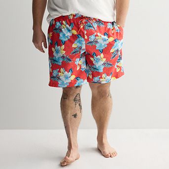 Big & Tall Trinity Coast 9 in UPF 50 Hawaiian Floral Swim Trunks