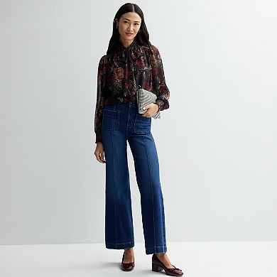 Women's Farmers Market Long Sleeve Bow Tied Neck Printed Blouse