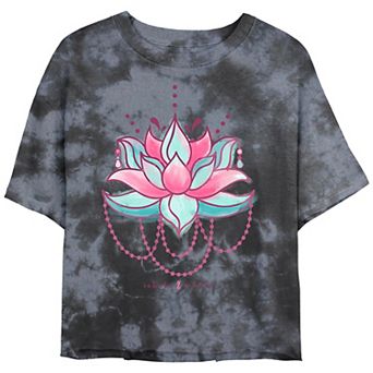 Juniors' Lotus Flower Cropped Graphic Tee