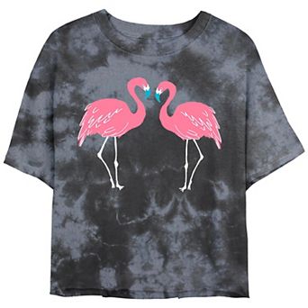 Juniors' Two Flamingos Cropped Graphic Tee