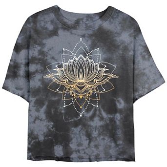 Juniors' Gilded Lotus Flower Cropped Graphic Tee