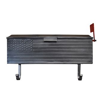 Silver Patriotic Metal Wall Mounted Mailbox With Outgoing Mail Flag And Newspaper Hangers
