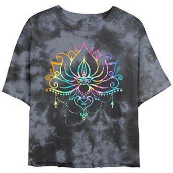 Juniors' Tie Dye Lotus Flower Cropped Graphic Tee