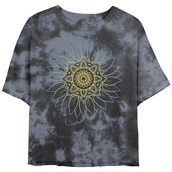 Juniors' Henna Sunflower Cropped Graphic Tee