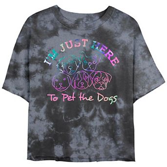 Juniors' I'm Just Here To Pet The Dogs Cropped Graphic Tee
