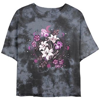 Juniors' Celestial Flowers Cropped Graphic Tee