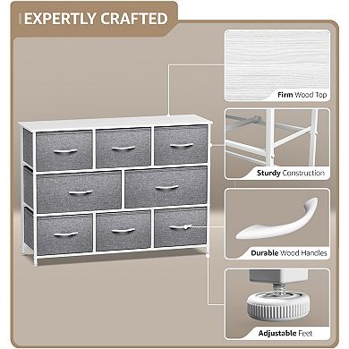 Sorbus 8 Drawers Wide Dresser - Organizer Unit With Steel Frame Wood Top And Handle, Fabric Bins