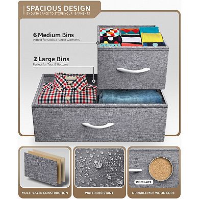 Sorbus 8 Drawers Wide Dresser - Organizer Unit With Steel Frame Wood Top And Handle, Fabric Bins