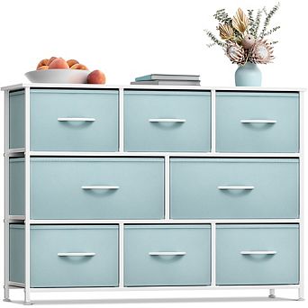 Sorbus 8 Drawers Wide Dresser - Organizer Unit With Steel Frame Wood Top And Handle, Fabric Bins