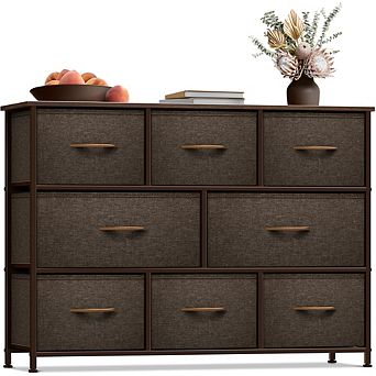 Sorbus 8 Drawers Wide Dresser - Organizer Unit With Steel Frame Wood Top And Handle, Fabric Bins
