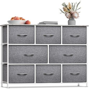 Sorbus 8 Drawers Wide Dresser - Organizer Unit With Steel Frame Wood Top And Handle, Fabric Bins