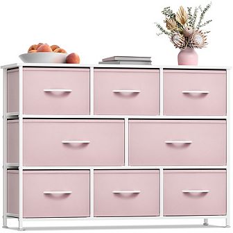 Sorbus 8 Drawers Wide Dresser - Organizer Unit With Steel Frame Wood Top And Handle, Fabric Bins