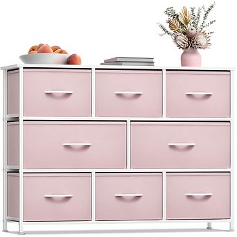 Sorbus 8 Drawers Wide Dresser - Organizer Unit With Steel Frame Wood Top And Handle, Fabric Bins