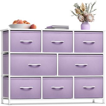 Sorbus 8 Drawers Wide Dresser - Organizer Unit With Steel Frame Wood Top And Handle, Fabric Bins