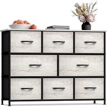 Sorbus 8 Drawers Wide Dresser - Organizer Unit With Steel Frame Wood Top And Handle, Fabric Bins