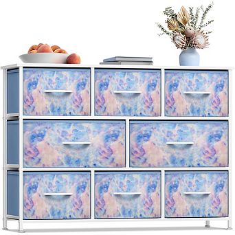 Sorbus 8 Drawers Wide Dresser - Organizer Unit With Steel Frame Wood Top And Handle, Fabric Bins