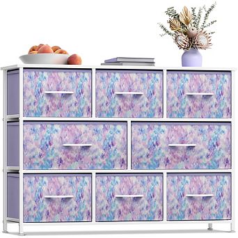 Sorbus 8 Drawers Wide Dresser - Organizer Unit With Steel Frame Wood Top And Handle, Fabric Bins