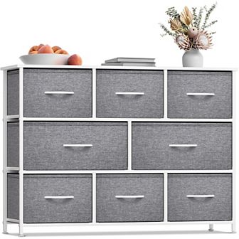 Sorbus 8 Drawers Wide Dresser - Organizer Unit With Steel Frame Wood Top And Handle, Fabric Bins