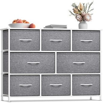 Sorbus 8 Drawers Wide Dresser - Organizer Unit With Steel Frame Wood Top And Handle, Fabric Bins