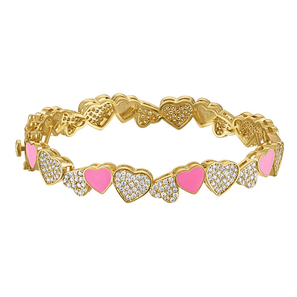 Junior Jewels Kids' 14k Gold Plated Cubic Zirconia Heart Bangle Bracelet