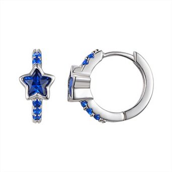 Junior Jewels Kids Sterling Silver Cubic Zirconia Star Huggie Hoop Earrings
