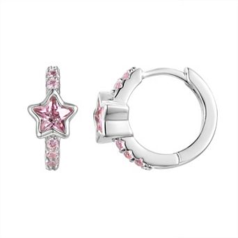 Junior Jewels Kids Sterling Silver Cubic Zirconia Star Huggie Hoop Earrings