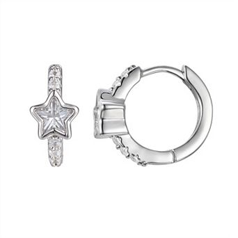 Junior Jewels Kids Sterling Silver Cubic Zirconia Star Huggie Hoop Earrings