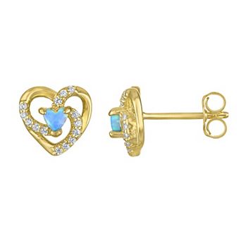 Junior Jewels Kids 14k Gold Over Silver Lab-Created White Opal Heart Earrings