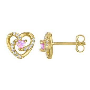 Junior Jewels Kids 14k Gold Over Silver Lab-Created White Opal Heart Earrings