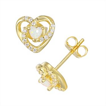 Junior Jewels Kids 14k Gold Over Silver Lab-Created White Opal Heart Earrings