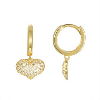 Junior Jewels Kids 14k Gold Over Silver Cubic Zirconia Heart Dangle Earrings