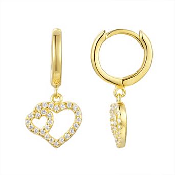 Junior Jewels 14k Gold Over Silver Cubic Zirconia Heart Dangle Earrings
