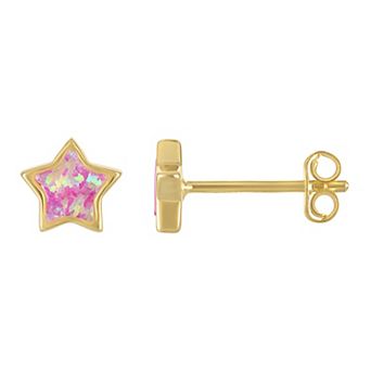 Junior Jewels Kids 14k Gold Over Silver Lab-Created Opal Star Earrings